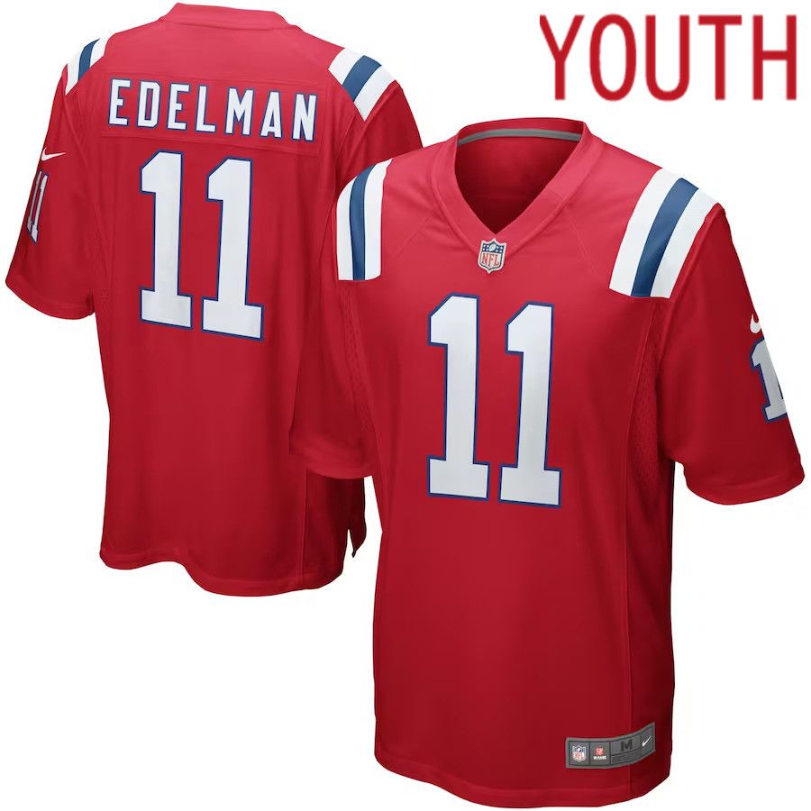 Youth New England Patriots 11 Julian Edelman Nike Red Youth Alternate Game NFL Jersey